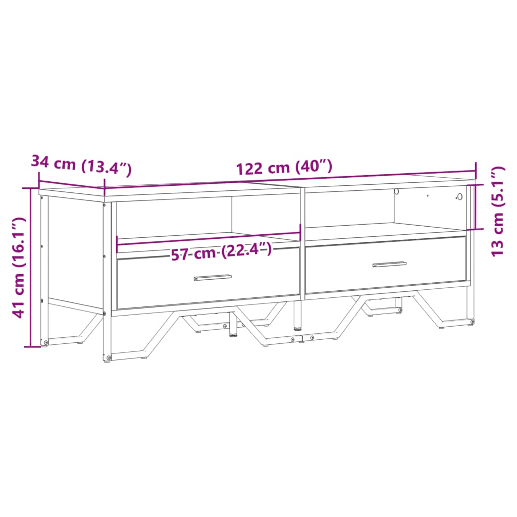 TV Cabinet Smoked Oak 122x34x41 cm Engineered Wood