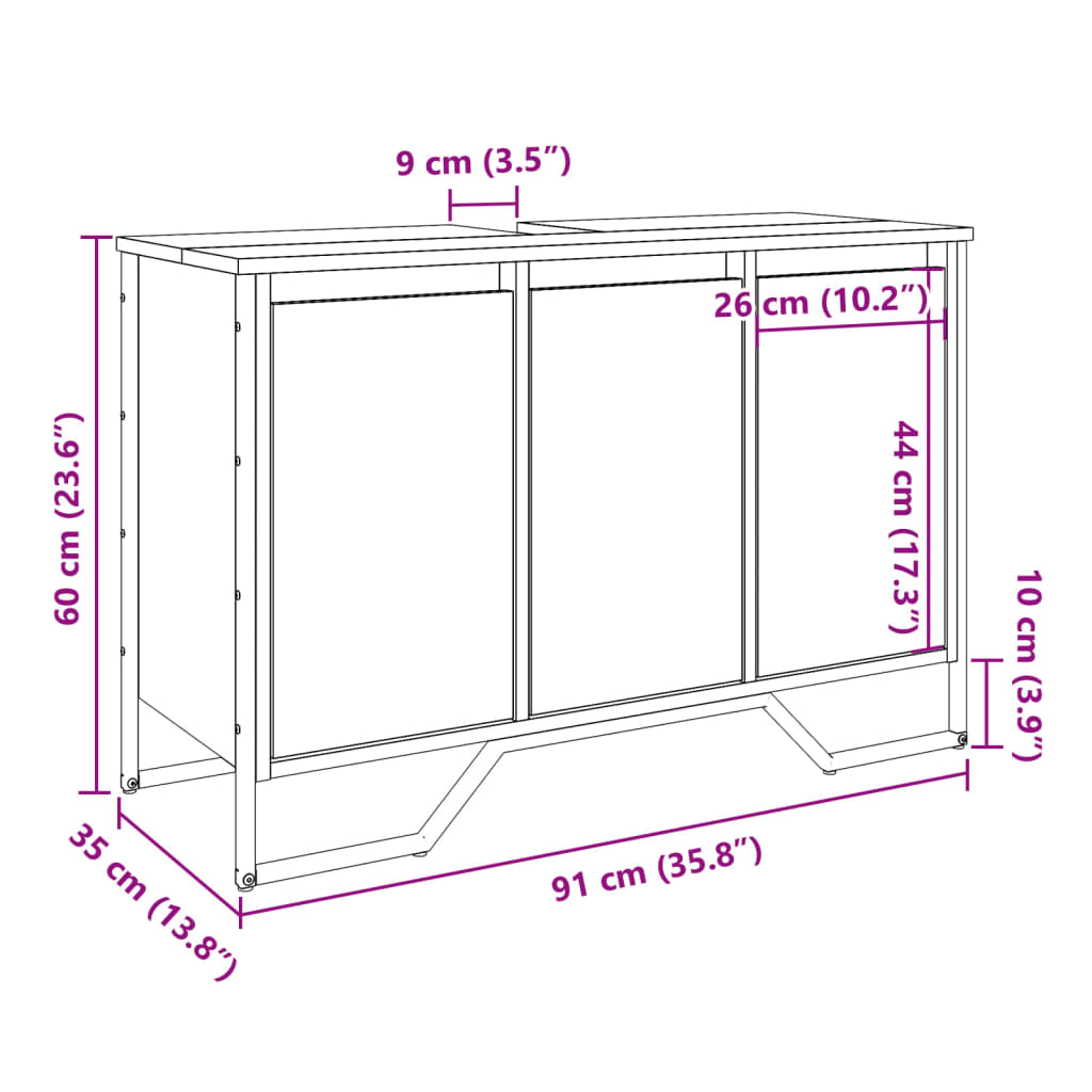 Bathroom Sink Cabinet Black 91x35x60 cm Engineered Wood