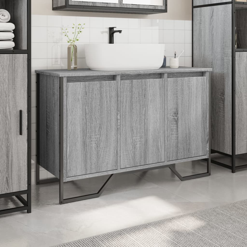 Bathroom Sink Cabinet Grey Sonoma 91x35x60 cm Engineered Wood