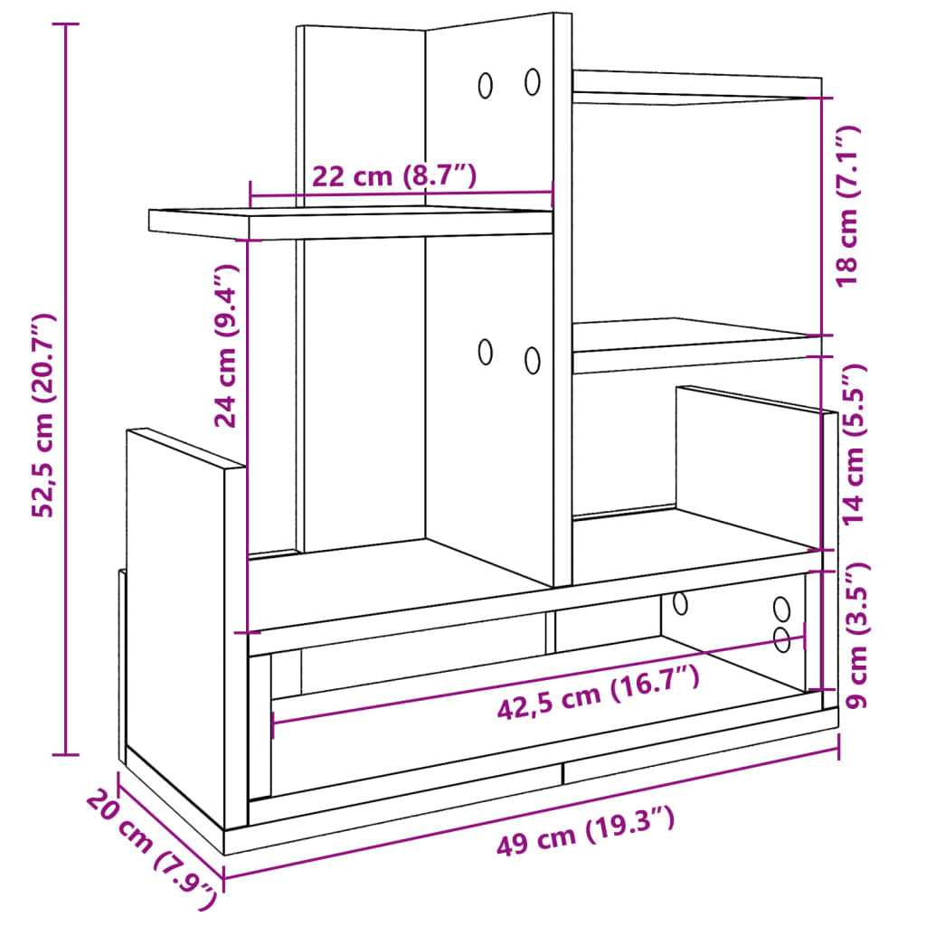 Desk Organiser Grey Sonoma 49x20x52.5 cm Engineered wood