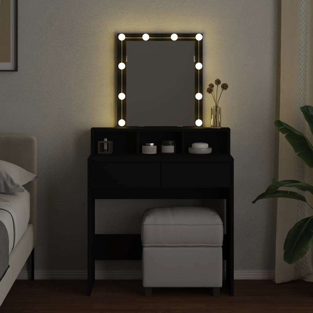 Dressing Table with LED Black 80x41x144.5 cm