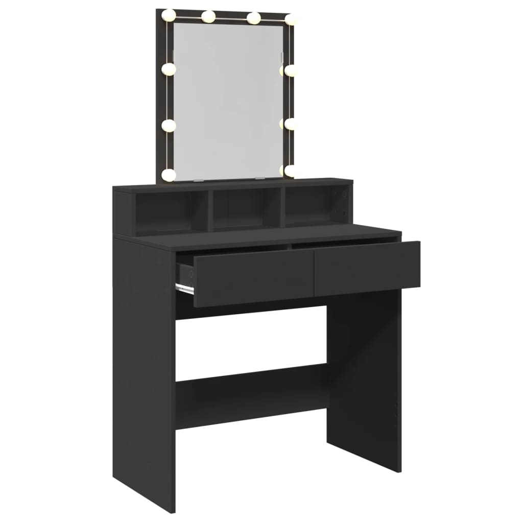 Dressing Table with LED Black 80x41x144.5 cm