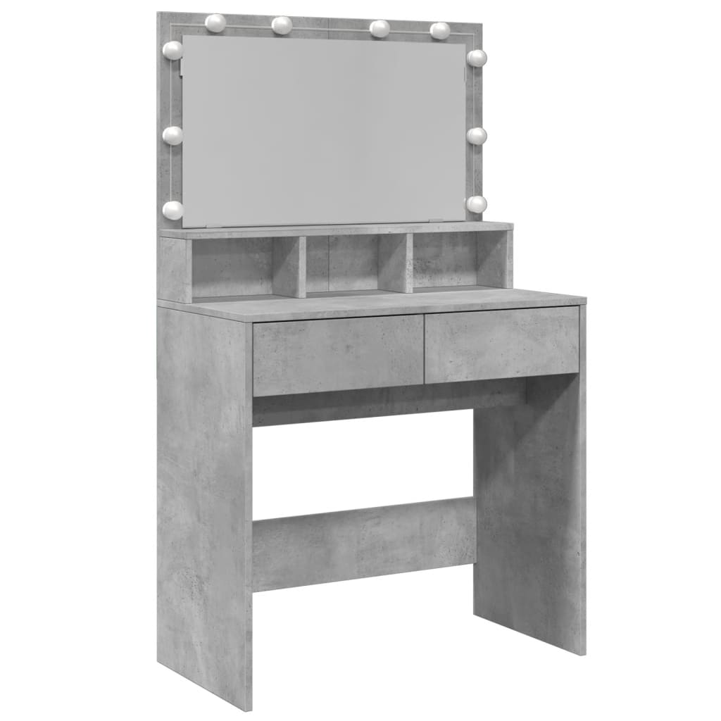 Dressing Table with LED Concrete Grey 80x41x134.5 cm