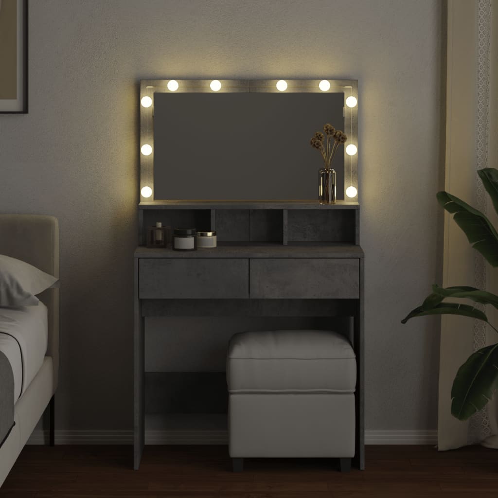 Dressing Table with LED Concrete Grey 80x41x134.5 cm