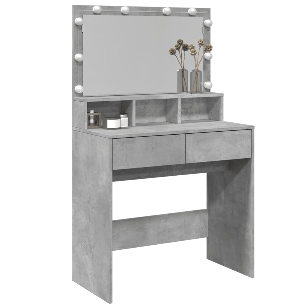 Dressing Table with LED Concrete Grey 80x41x134.5 cm