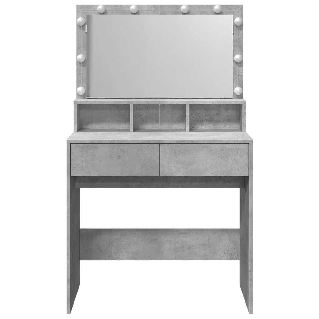 Dressing Table with LED Concrete Grey 80x41x134.5 cm