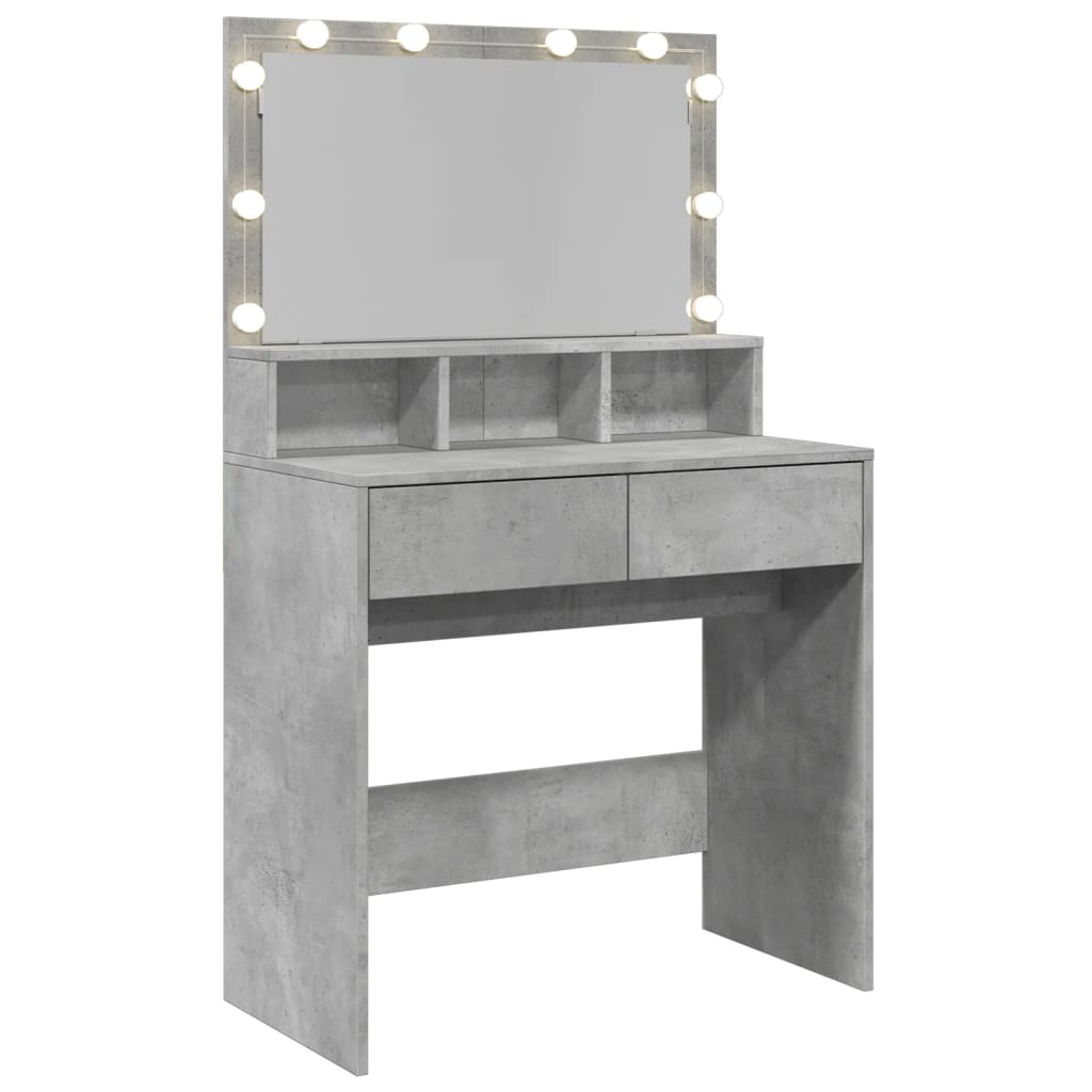 Dressing Table with LED Concrete Grey 80x41x134.5 cm