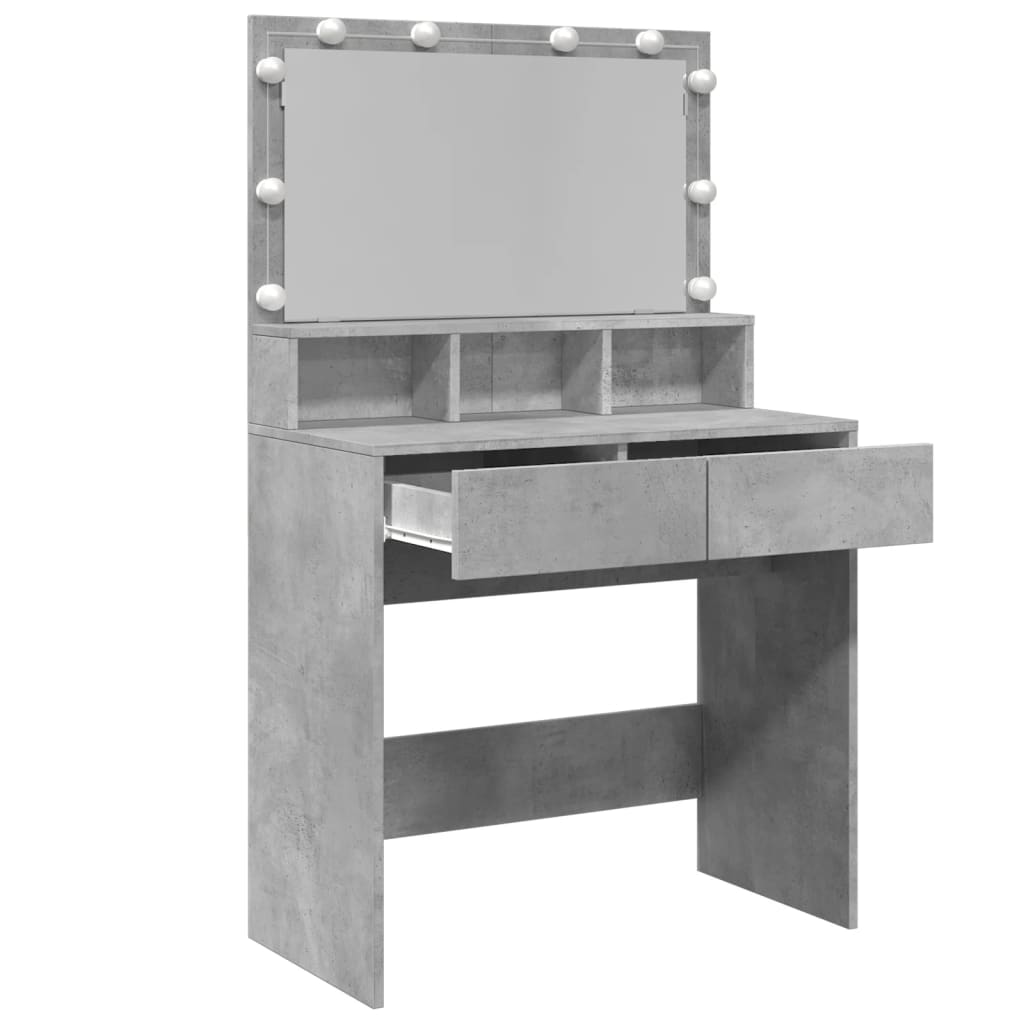 Dressing Table with LED Concrete Grey 80x41x134.5 cm