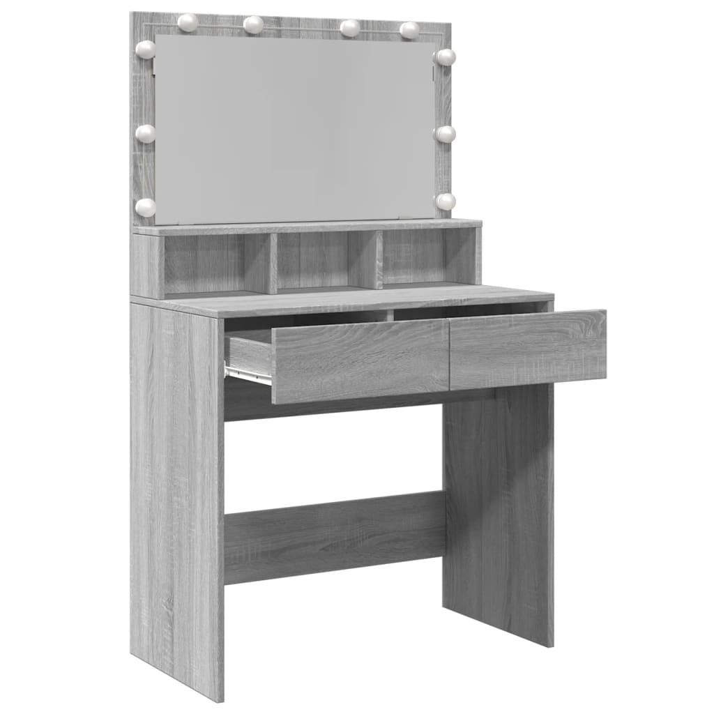 Dressing Table with LED Grey Sonoma 80x41x134.5 cm