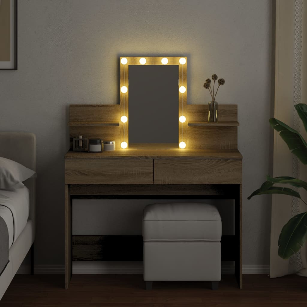 Dressing Table with LED Sonoma Oak 100x40x130 cm
