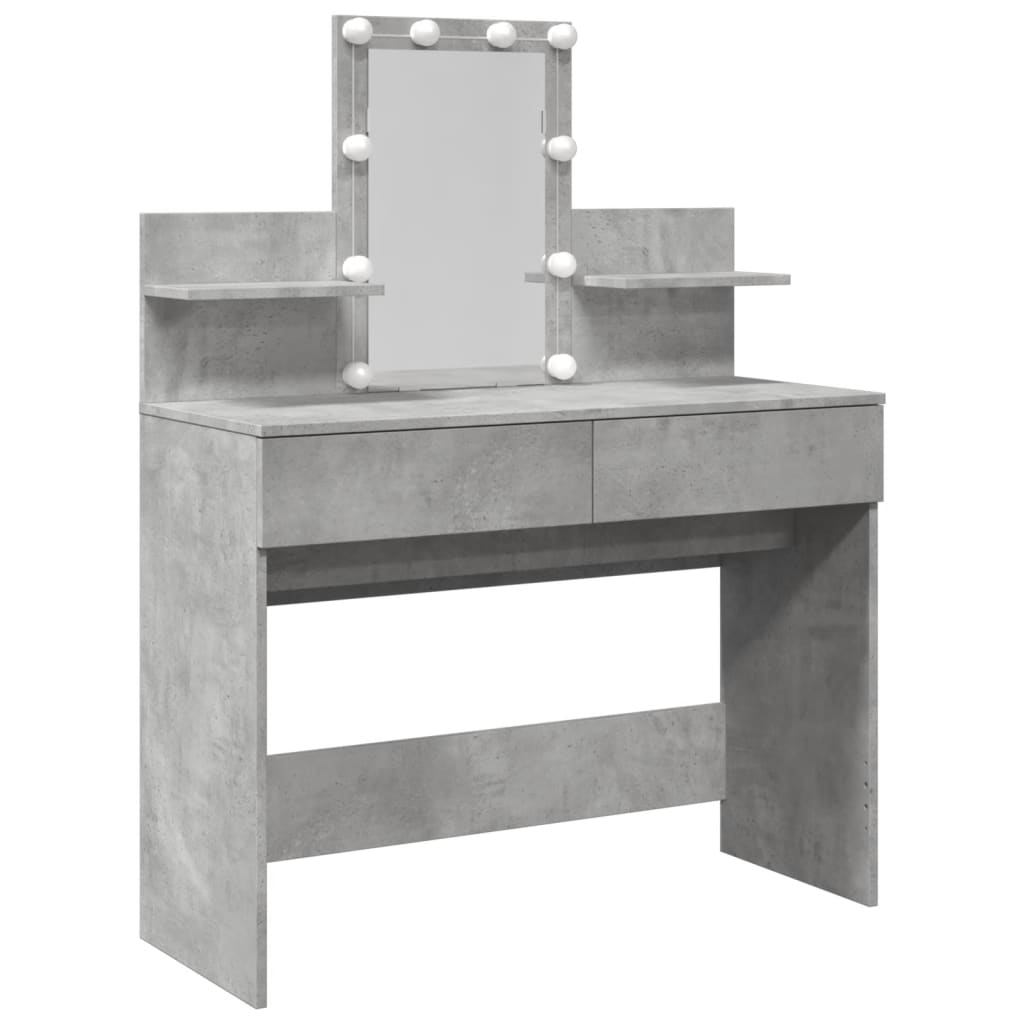 Dressing Table with LED Concrete Grey 100x40x130 cm