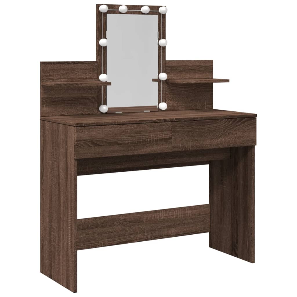Dressing Table with LED Brown Oak 100x40x130 cm