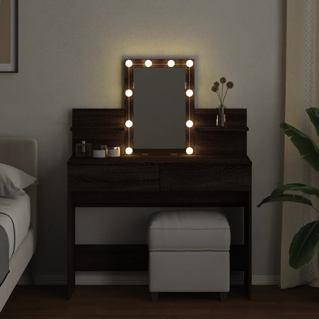 Dressing Table with LED Brown Oak 100x40x130 cm