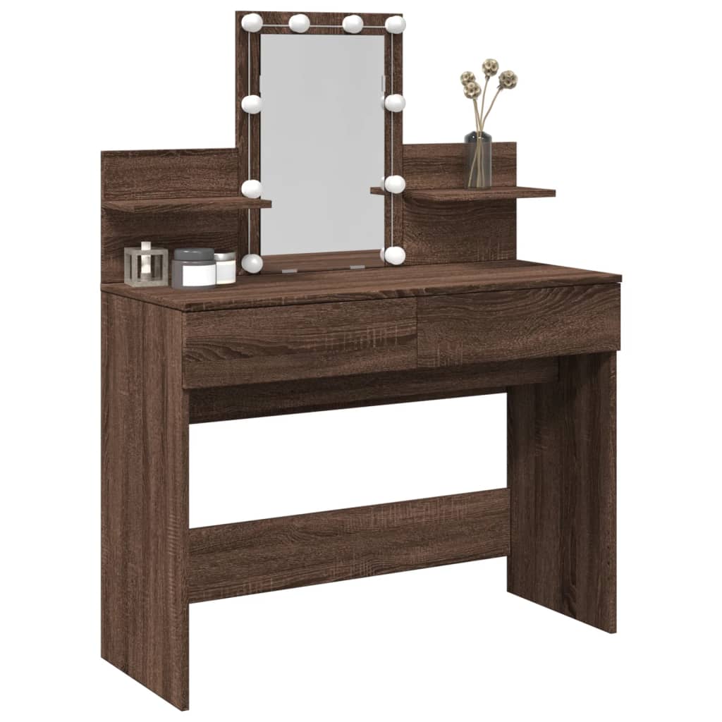 Dressing Table with LED Brown Oak 100x40x130 cm