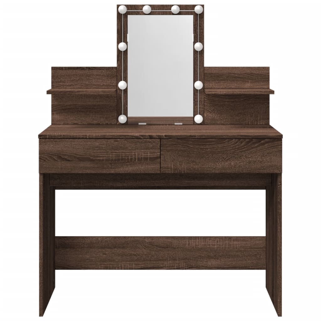 Dressing Table with LED Brown Oak 100x40x130 cm