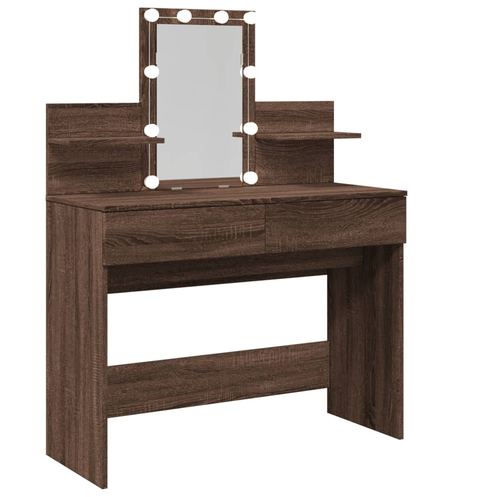 Dressing Table with LED Brown Oak 100x40x130 cm