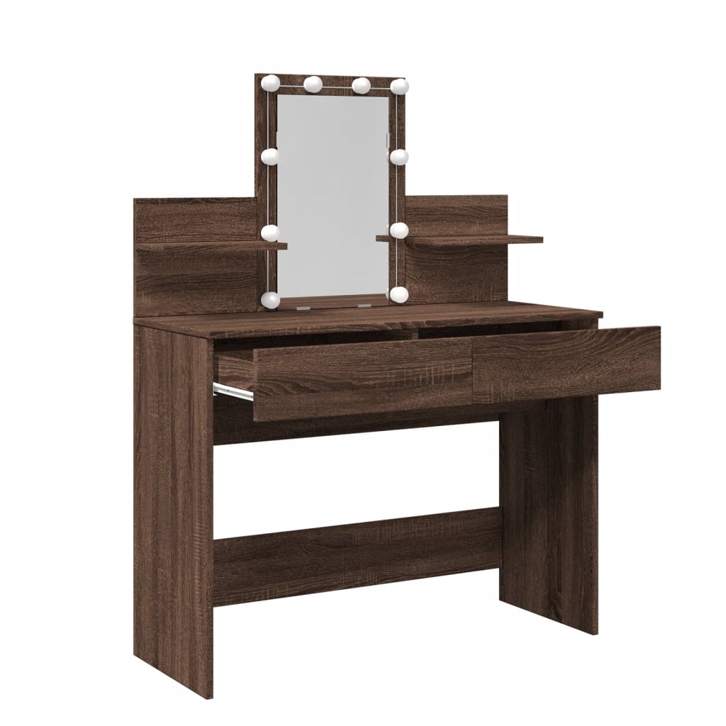 Dressing Table with LED Brown Oak 100x40x130 cm