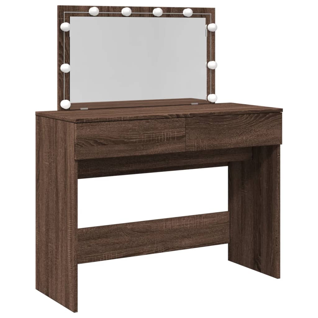 Dressing Table with LED Brown Oak 100x40x120 cm
