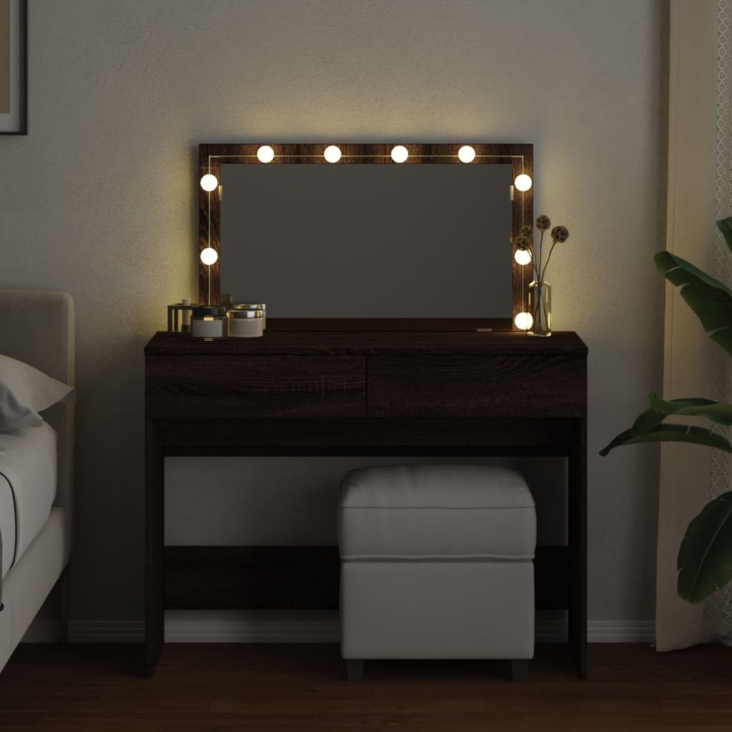 Dressing Table with LED Brown Oak 100x40x120 cm