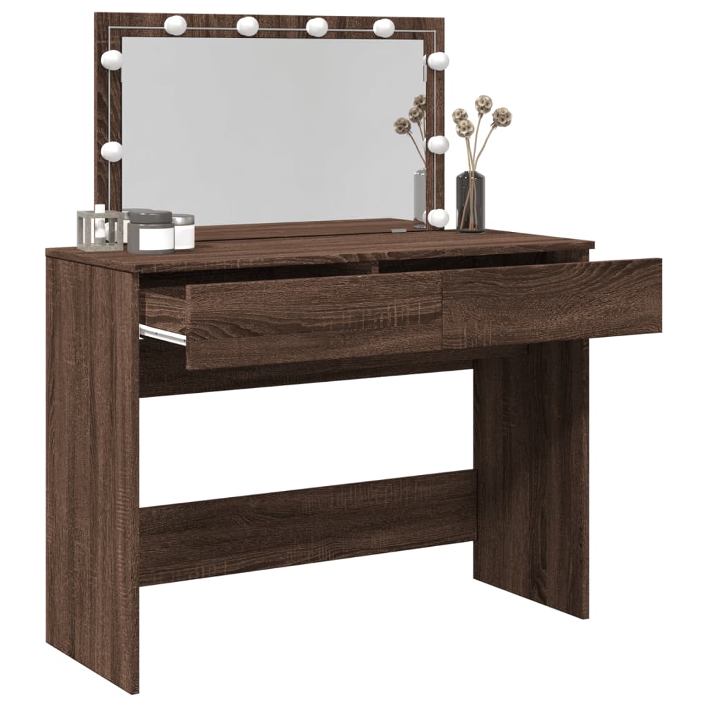 Dressing Table with LED Brown Oak 100x40x120 cm