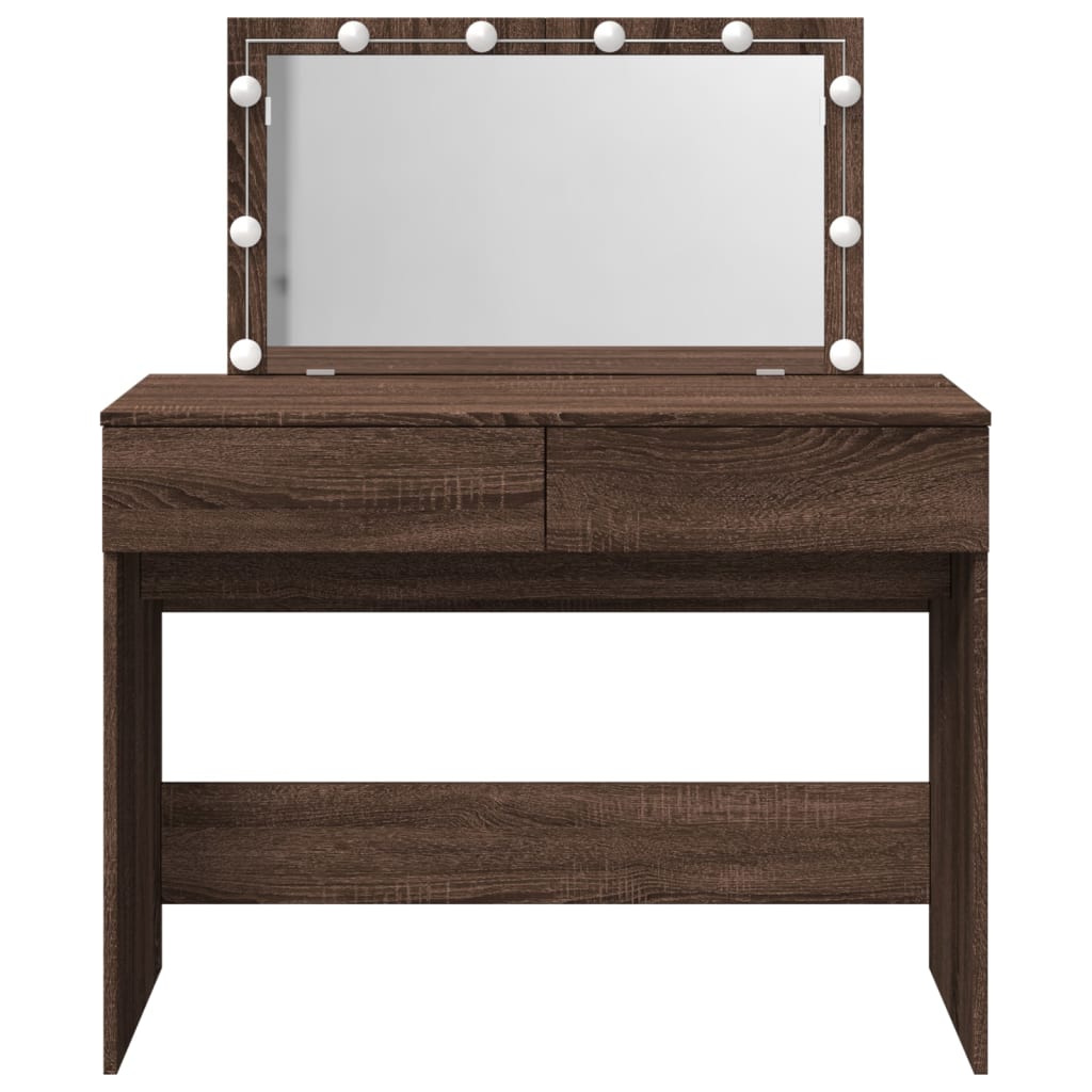 Dressing Table with LED Brown Oak 100x40x120 cm