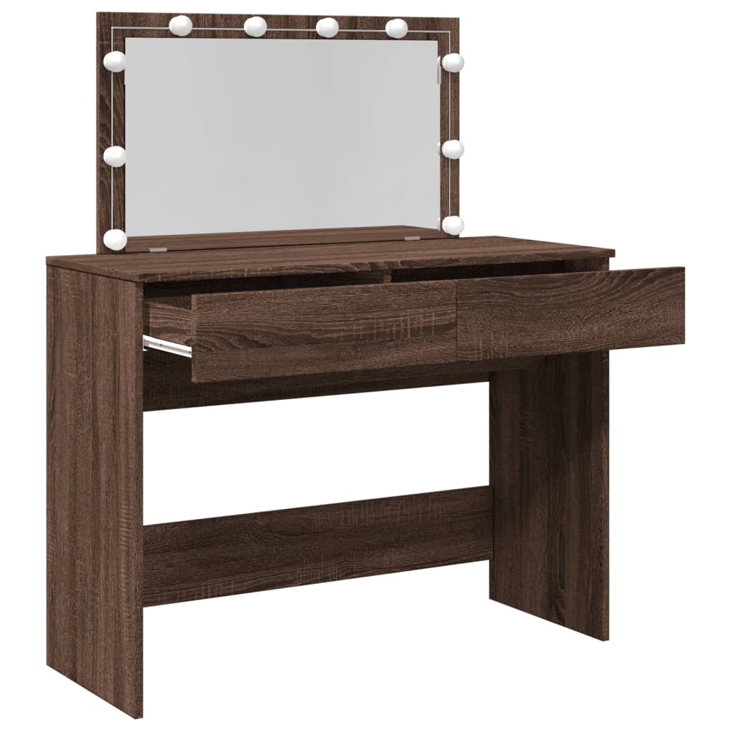 Dressing Table with LED Brown Oak 100x40x120 cm