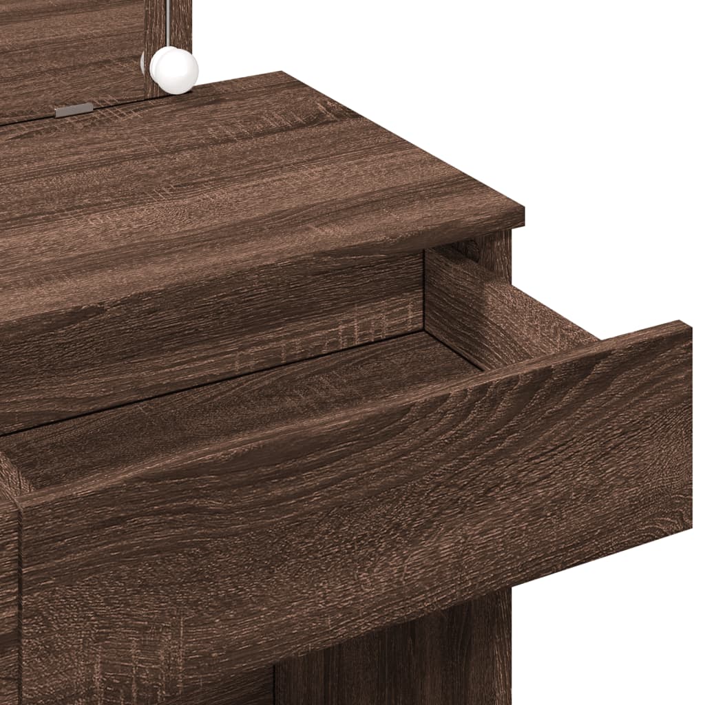 Dressing Table with LED Brown Oak 100x40x120 cm