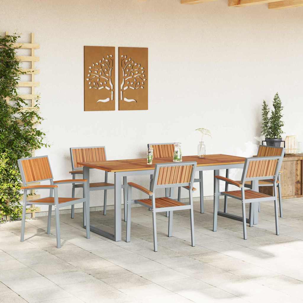Garden Dining Set 7 pcs Grey and brown 200 x 90 x 75 cm