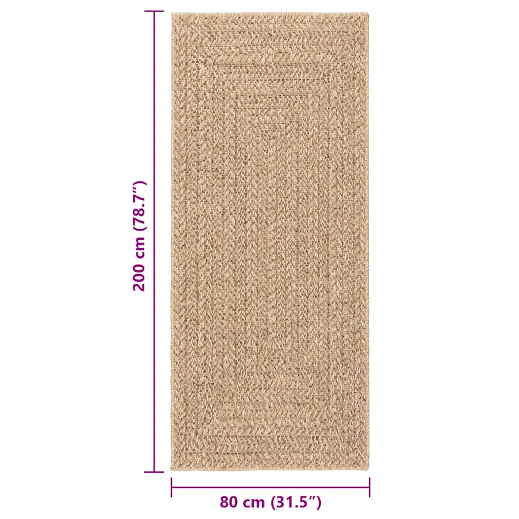 Rug ZIZUR Beige 80x200 cm Jute Look Indoor and Outdoor