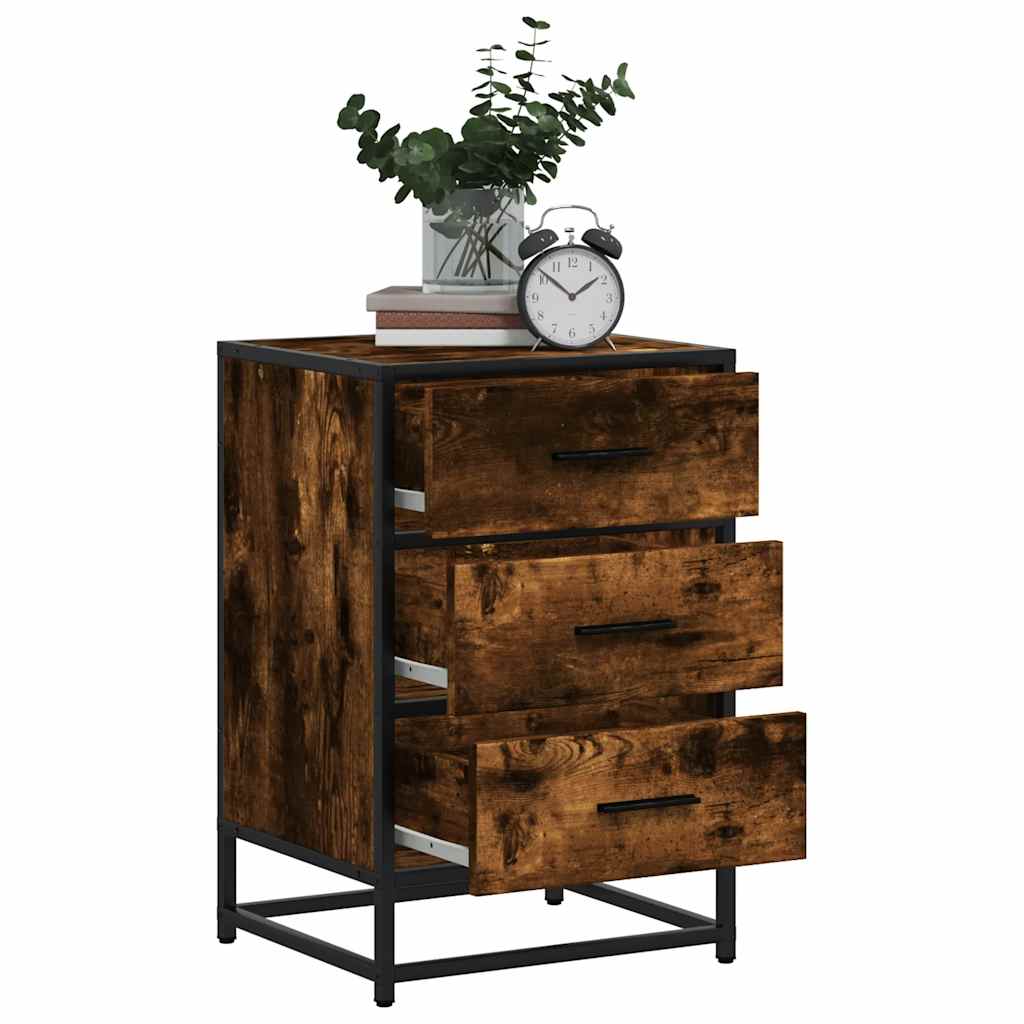 Bedside Cabinet Smoked Oak 40x34.5x60 cm Engineered Wood and Metal