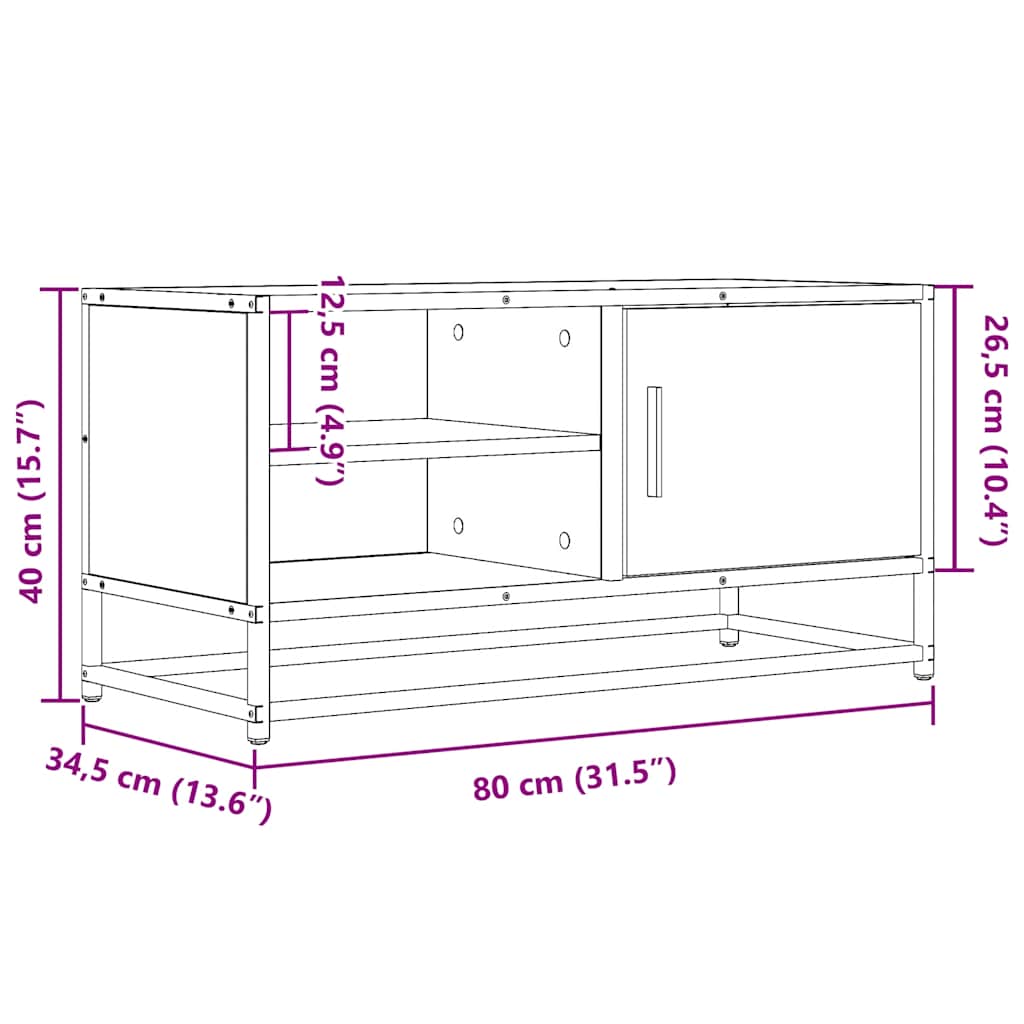 TV Cabinet Grey Sonoma 80x34.5x40 cm Engineered Wood and Metal