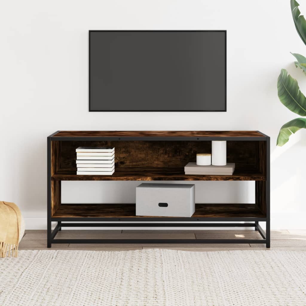 TV Cabinet Smoked Oak 91x40x46 cm Engineered Wood and Metal