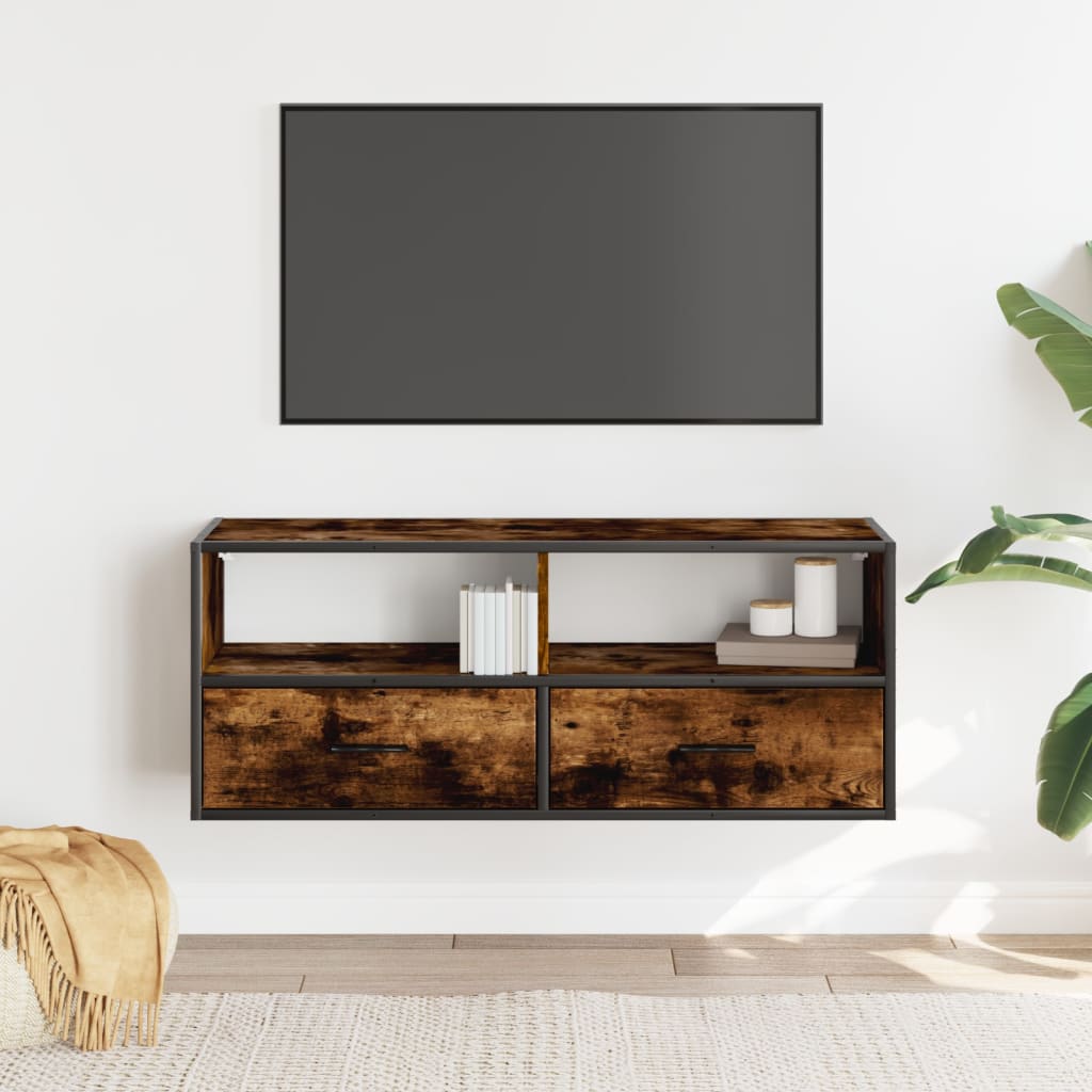 TV Cabinet Smoked Oak 100x31x39.5 cm Engineered Wood and Metal