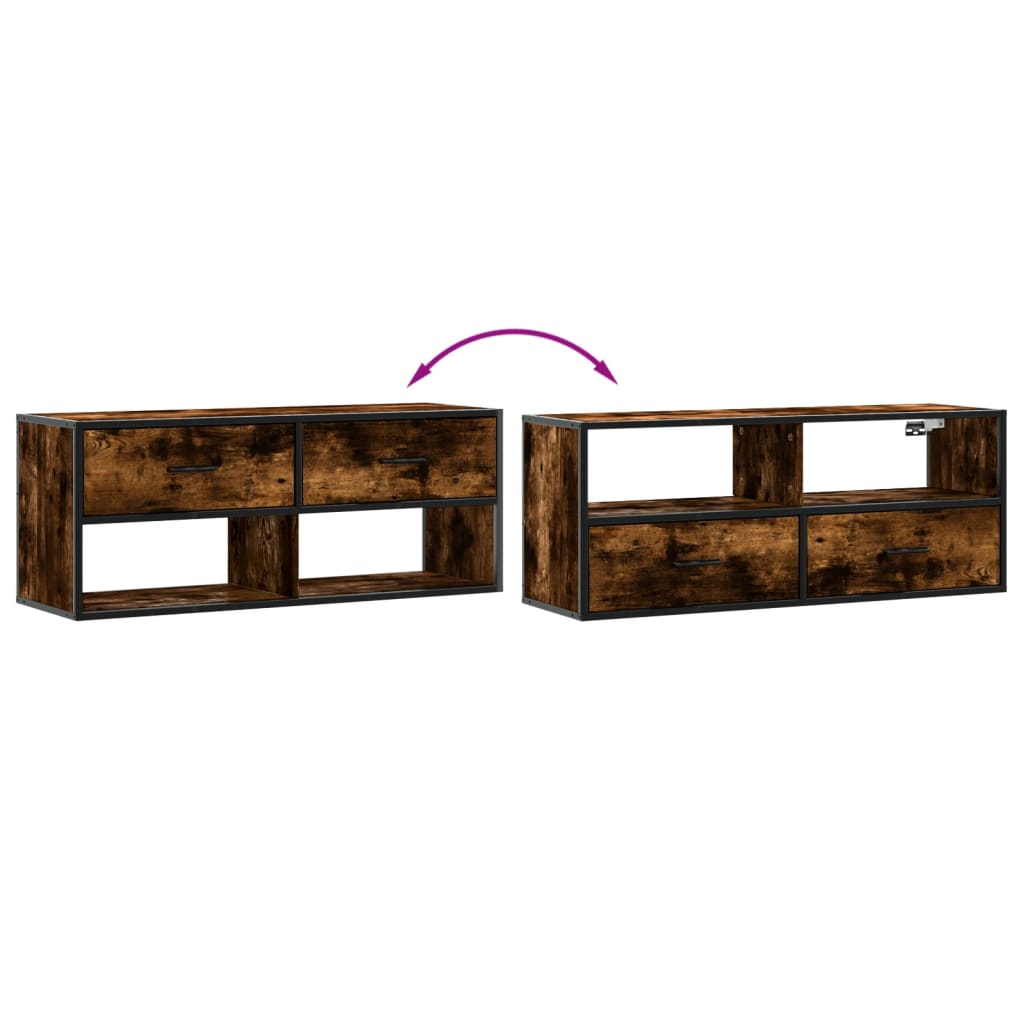 TV Cabinet Smoked Oak 100x31x39.5 cm Engineered Wood and Metal