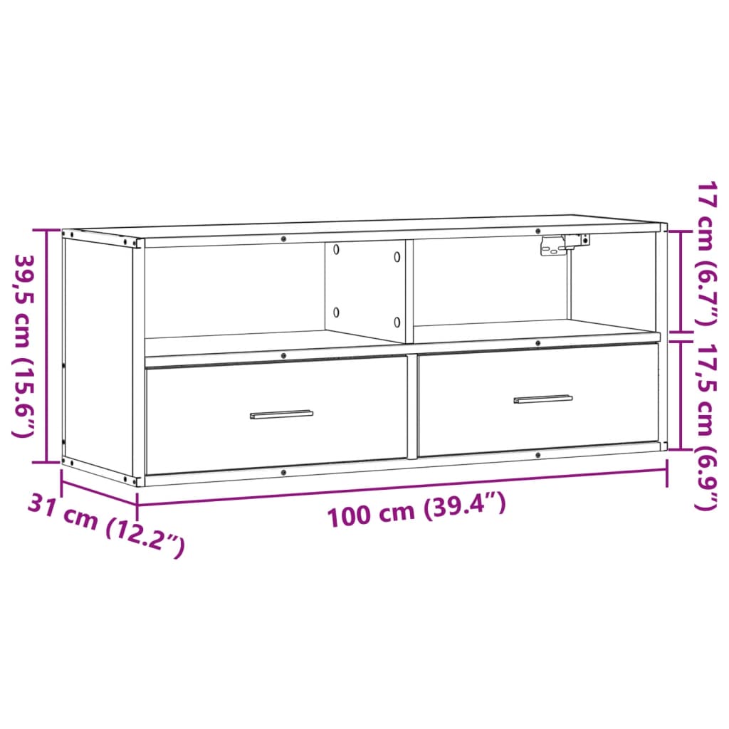 TV Cabinet Smoked Oak 100x31x39.5 cm Engineered Wood and Metal