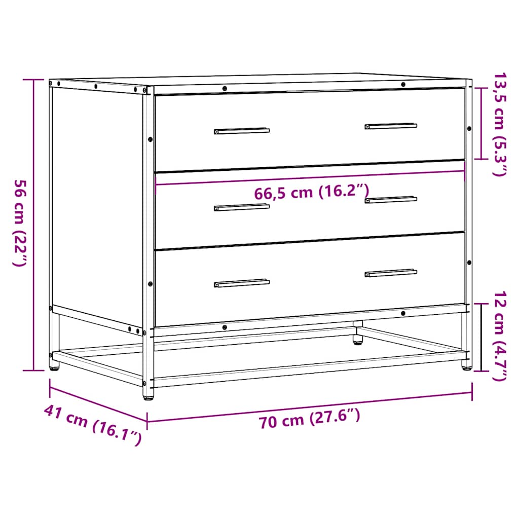 Drawer Cabinet Black 70x41x56 cm Engineered Wood