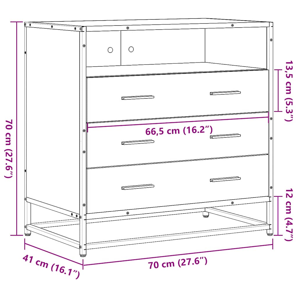 Drawer Cabinet Black 70x41x70 cm Engineered Wood