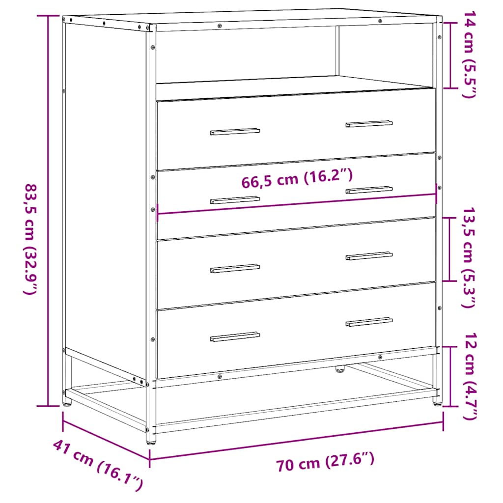 Drawer Cabinet Sonoma Oak 70x41x83.5 cm Engineered Wood