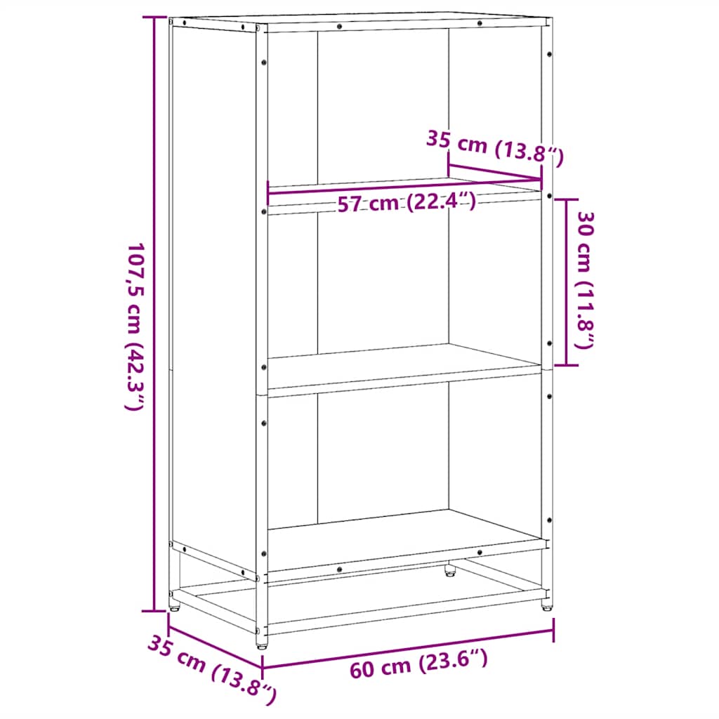 Book Cabinet Black 60x35x107.5 cm Engineered Wood