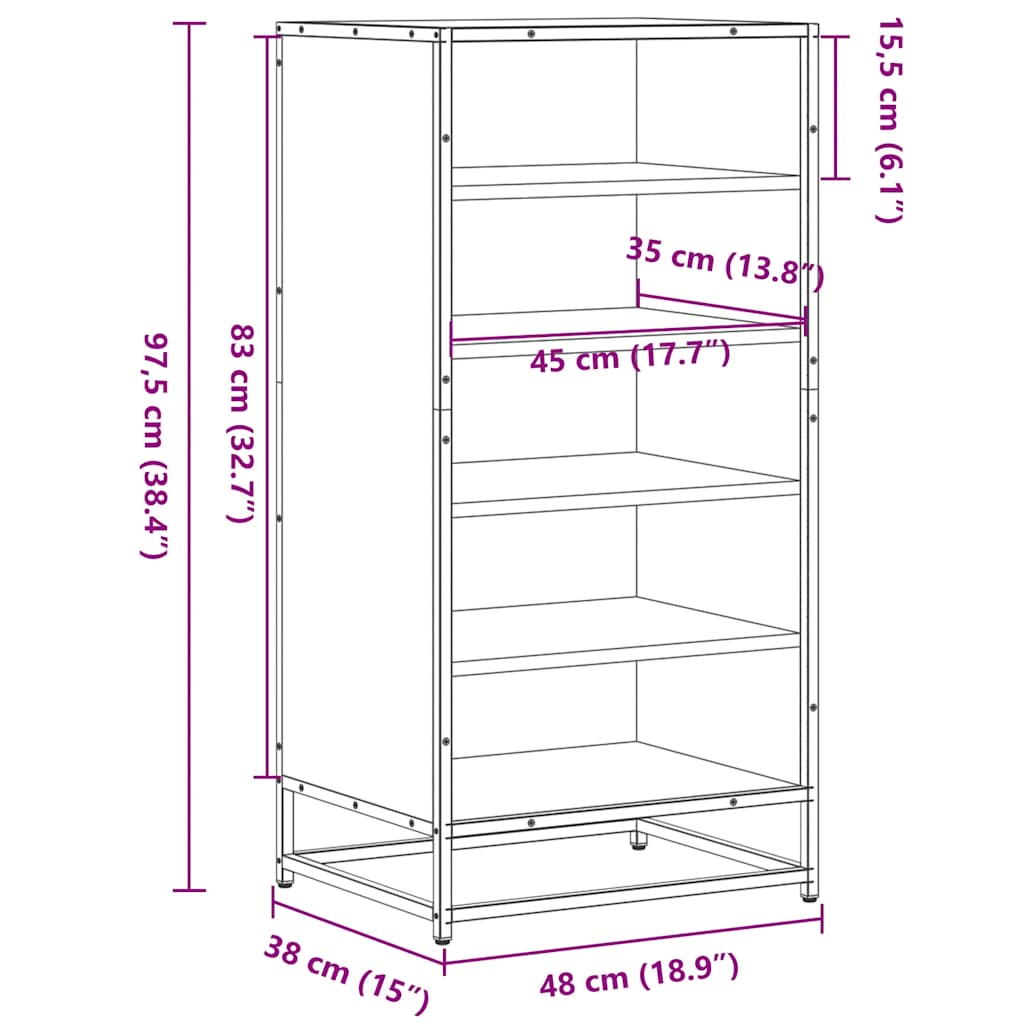 Shoe Rack Smoked Oak 48x38x97.5 cm Engineered Wood