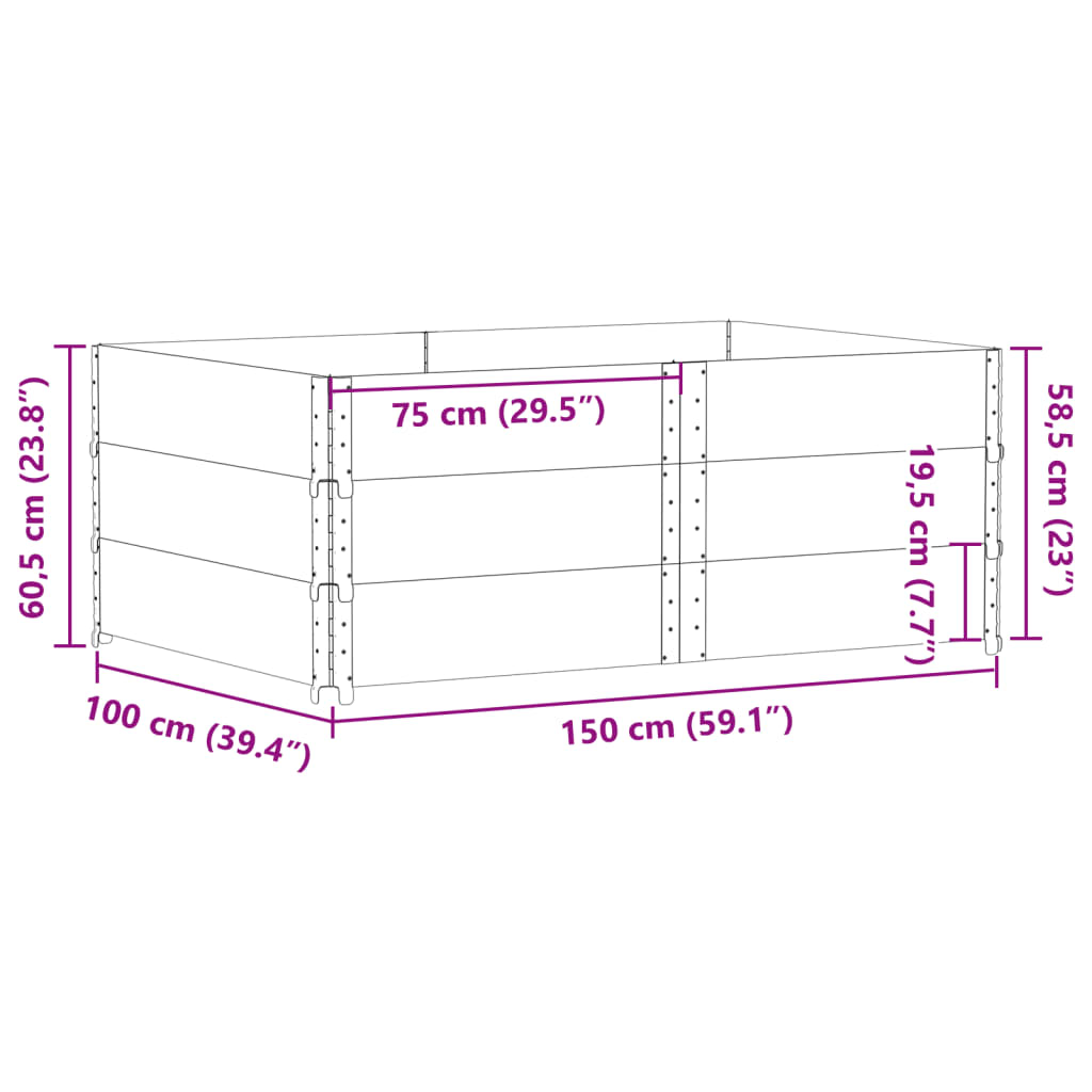 Pallet Collars 3 pcs Black 150x100 cm Solid Wood Pine