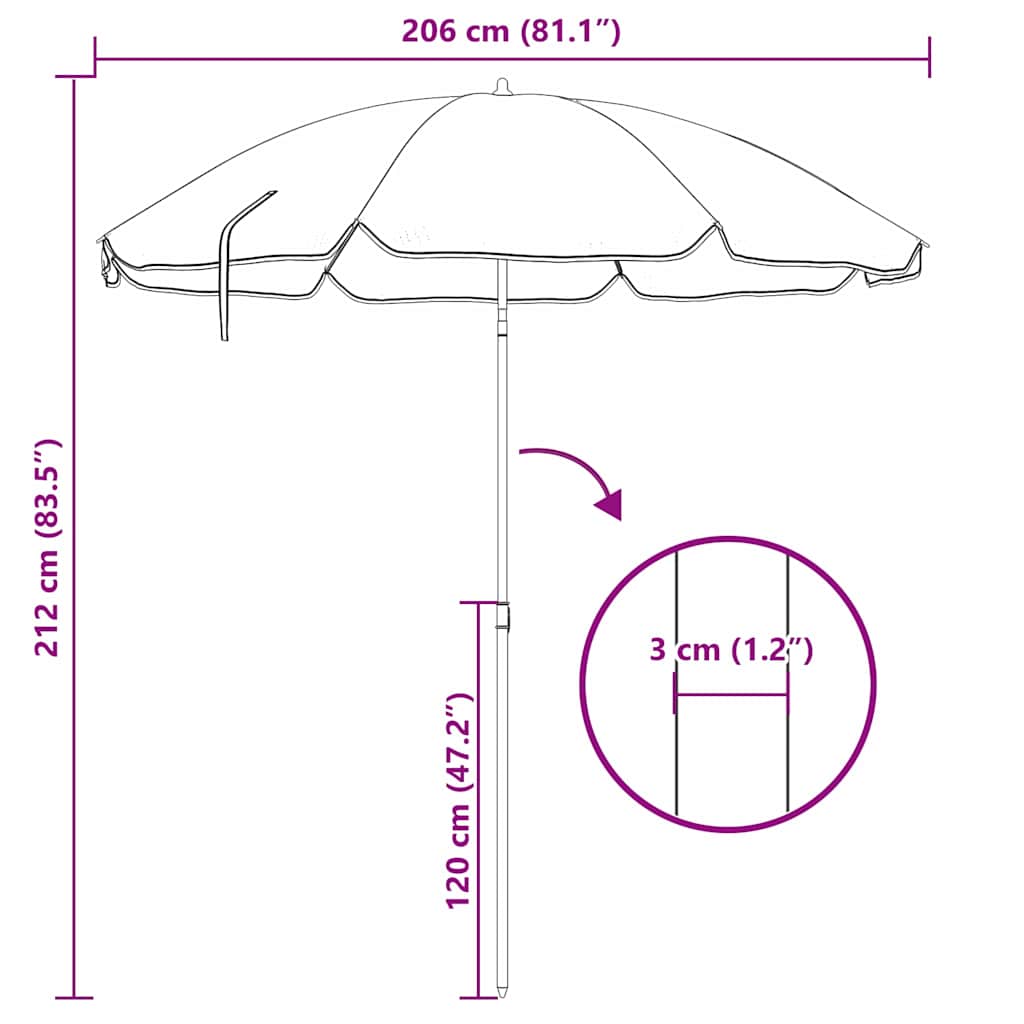 Beach Parasol Green 206 x 206 x 212 cm Polyester and Metal