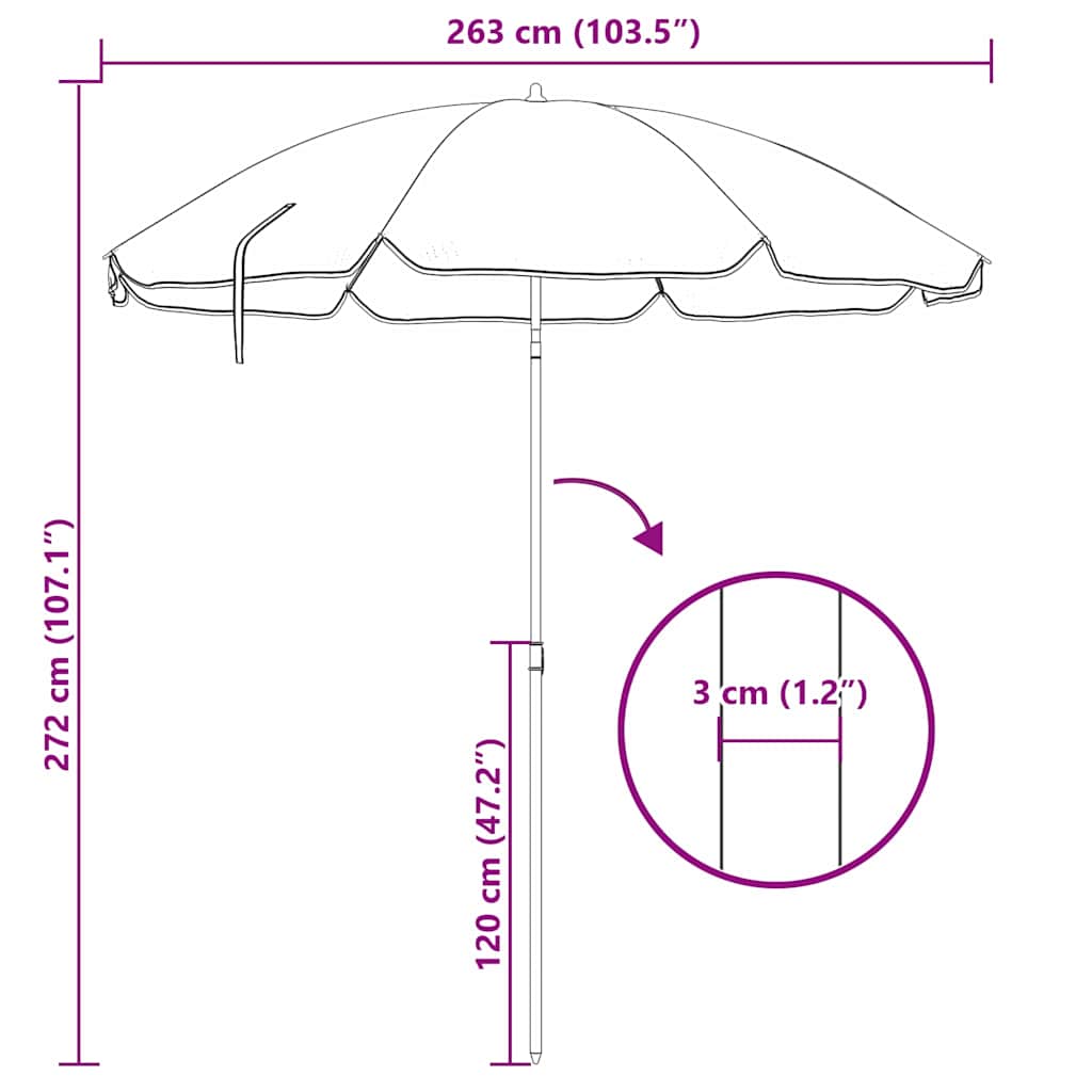 Beach Parasol Blue 263 x 263 x 272 cm Polyester and Metal