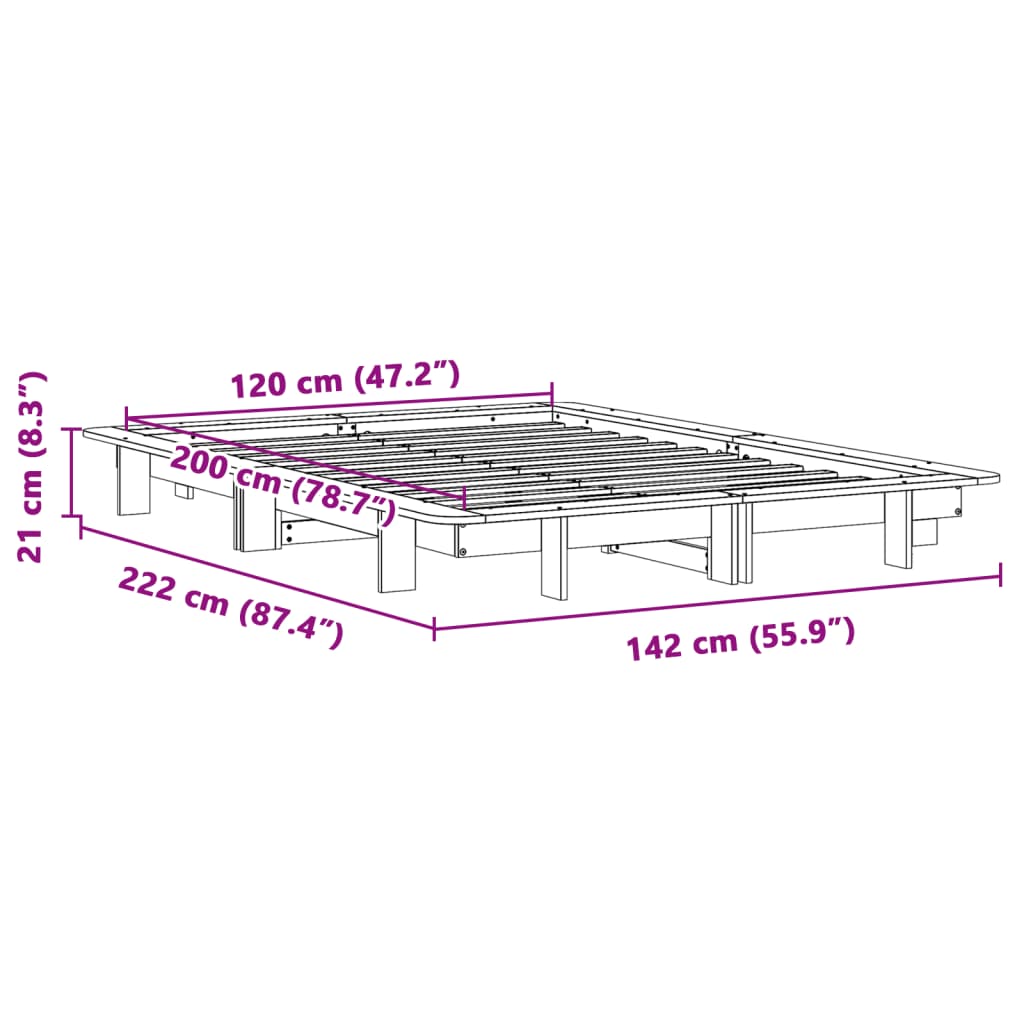 Bed Frame without Mattress White 120x200 cm Solid Wood Pine