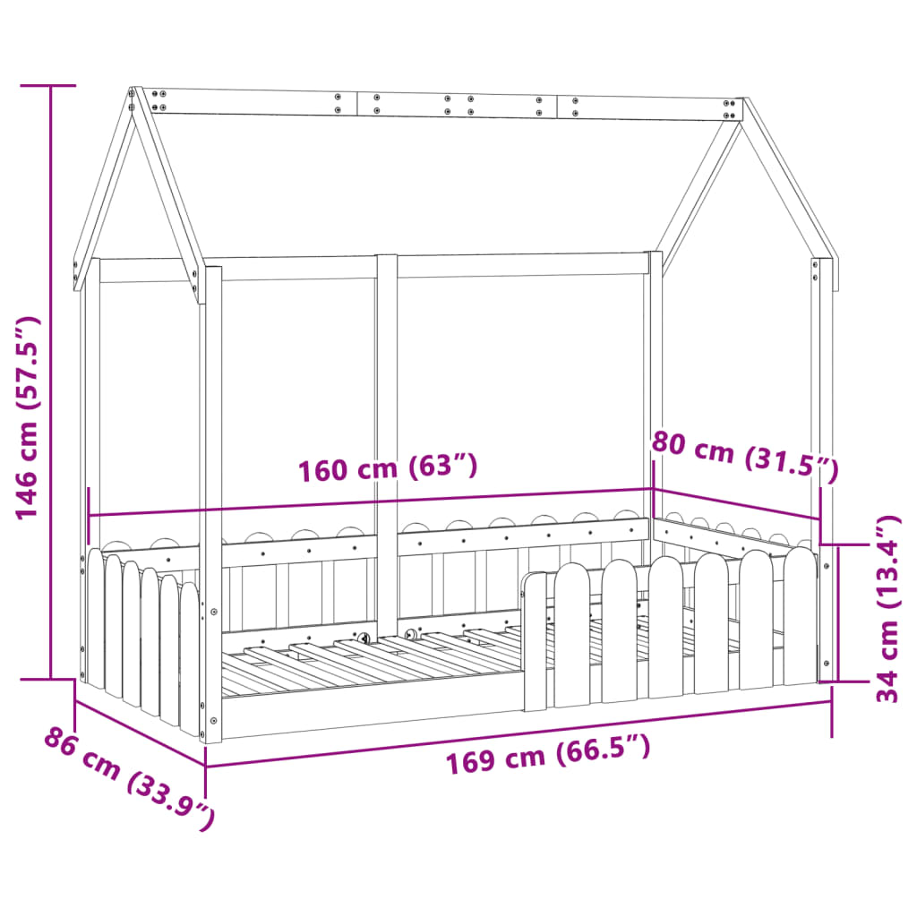 Kids' House Bed Frame without Mattress Wax Brown 80x160 cm