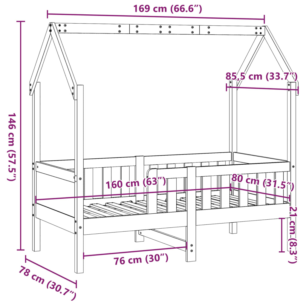 Kids' House Bed Frame without Mattress White 80x160 cm Pine