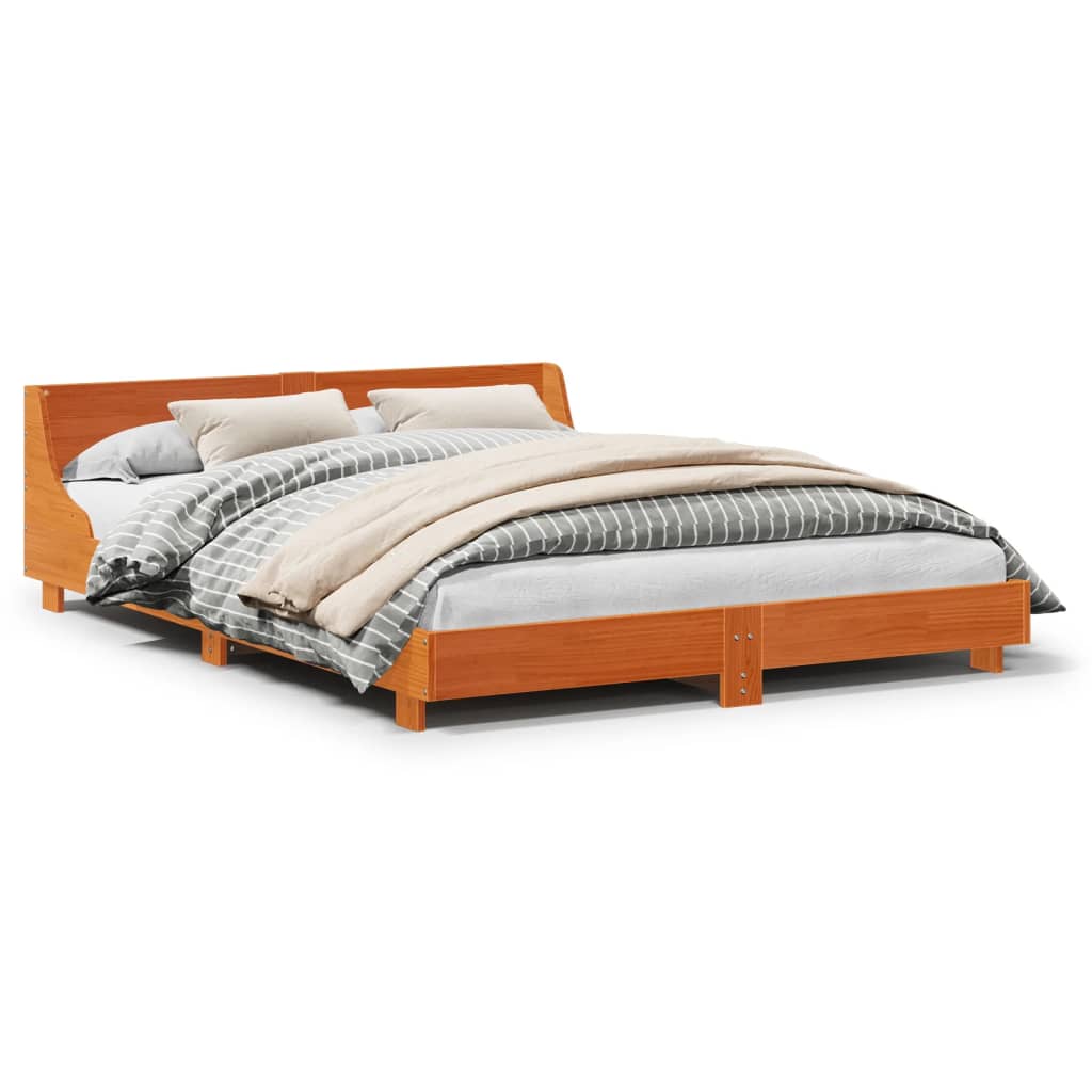 Bed Frame without Mattress Wax Brown 150x200 cm King Size Solid Wood Pine