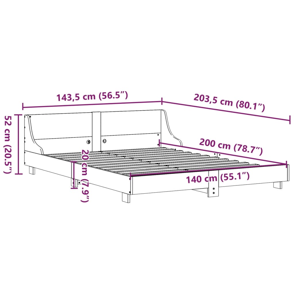 Bed Frame without Mattress 140x200 cm Solid Wood Pine