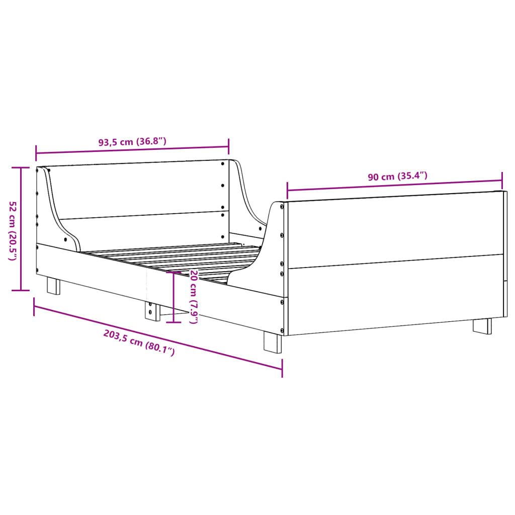 Bed Frame without Mattress 90x200 cm Solid Wood Pine