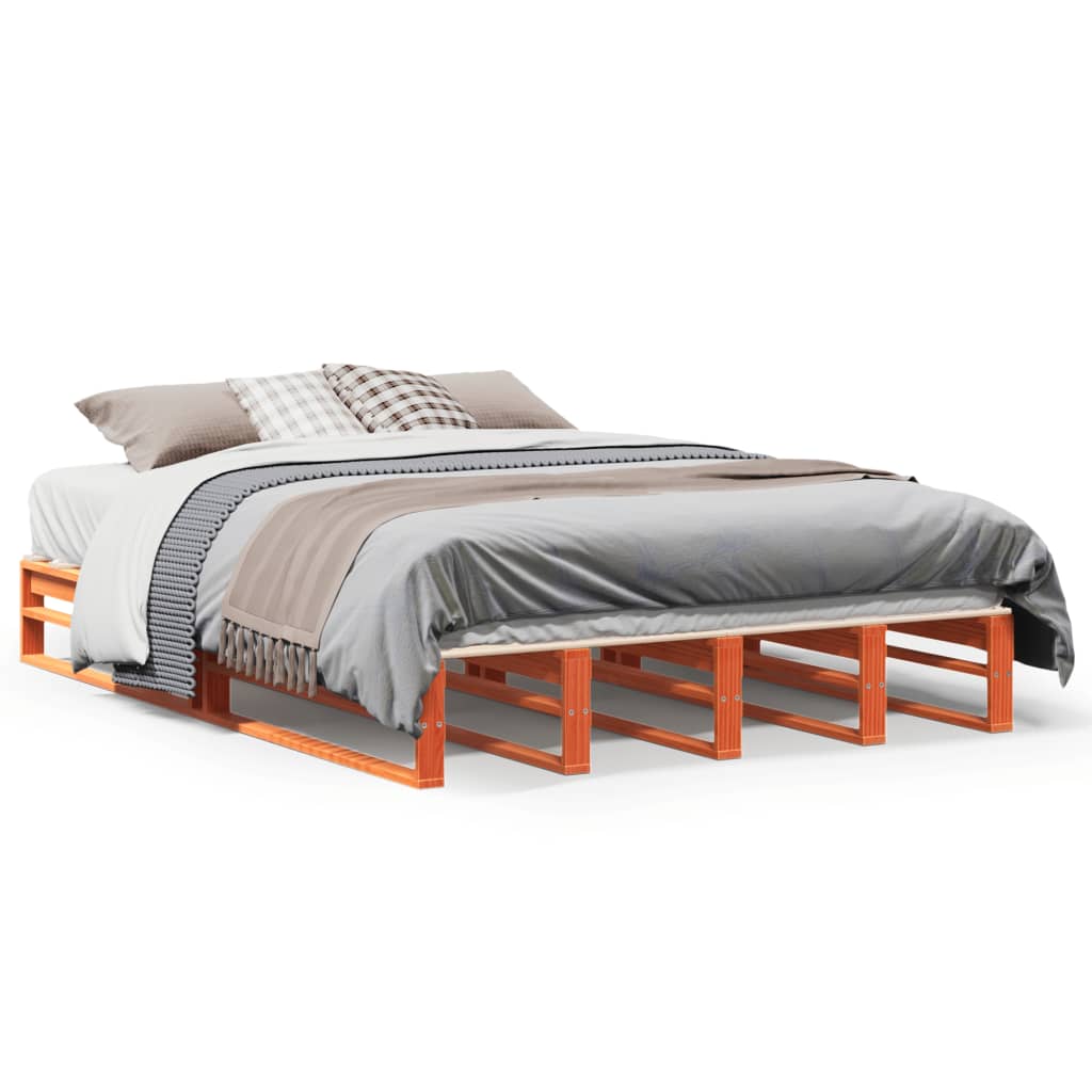 Bed Frame without Mattress Wax Brown 140x200 cm Solid Wood Pine
